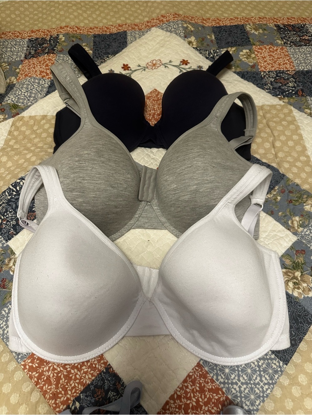 Nautica 3-Pack T-Shirt Bras in White, Gray, and Navy